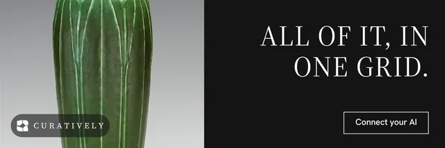 X header for Curatively: "All of it, in one grid." Editorial style, right layout, dark palette in black, grey.