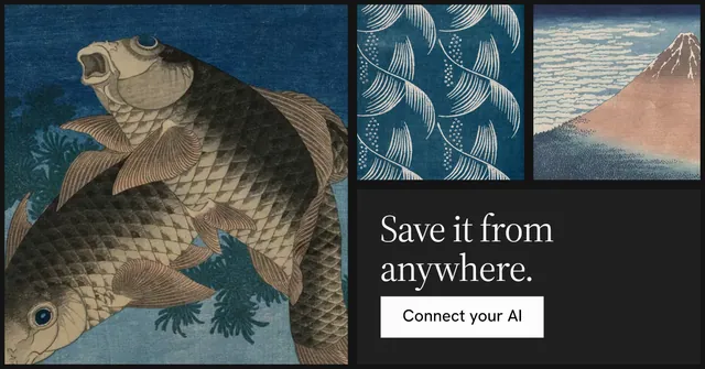 Social ad for Curatively: "Save it from anywhere." Split block style, collage layout, dark palette in black, blue, grey.