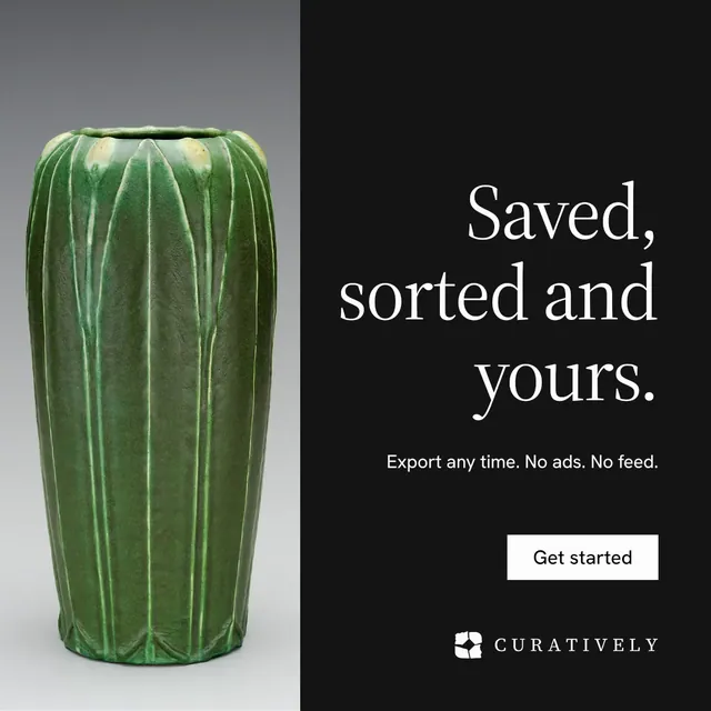 Instagram post for Curatively: "Saved, sorted and yours." Split block style, right layout, dark palette in black, grey.