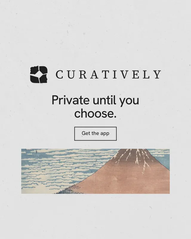Instagram portrait post for Curatively: "Private until you choose." Editorial style, logo hero layout, light palette in white, grey.
