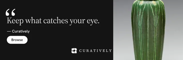 X header for Curatively: "Keep a vault for each thing you make." Photo poster style, quote layout, dark palette in black, grey.