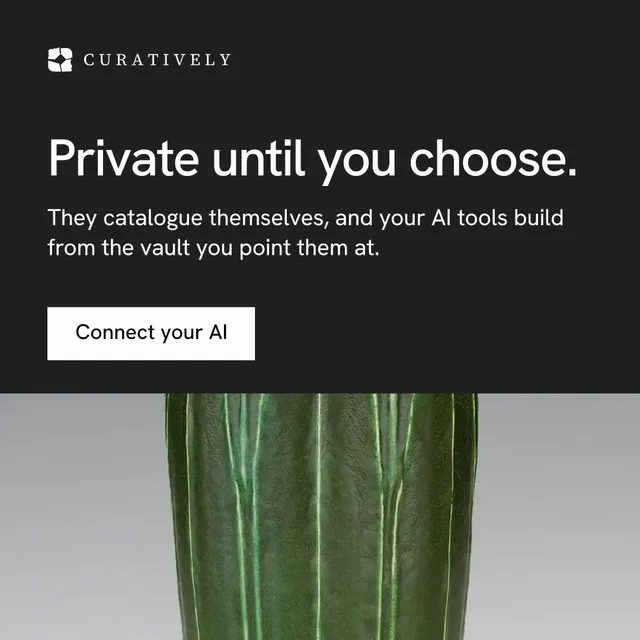 Instagram post for Curatively: "Private until you choose." Split block style, skeleton layout, dark palette in black, grey.