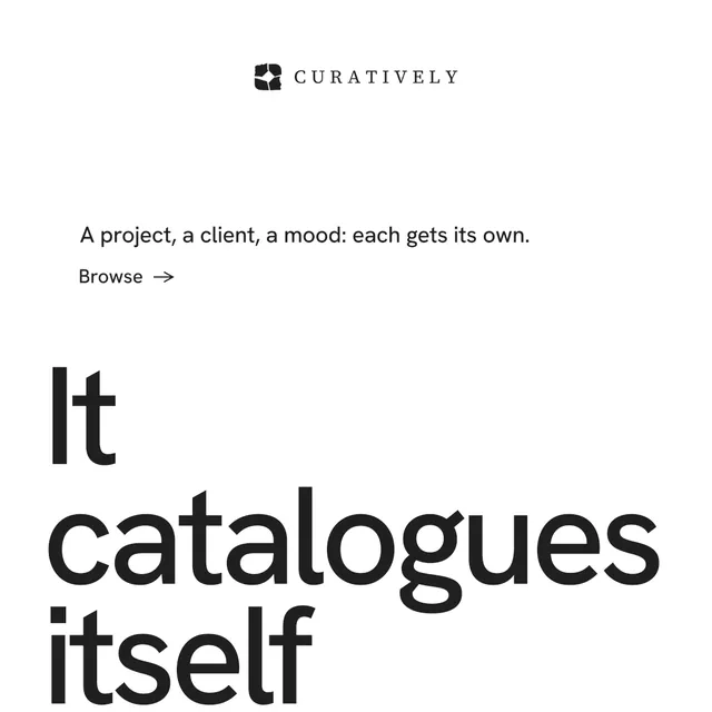 Instagram post for Curatively: "Keep what catches your eye." Minimal luxury style, oversized layout, light palette in white.