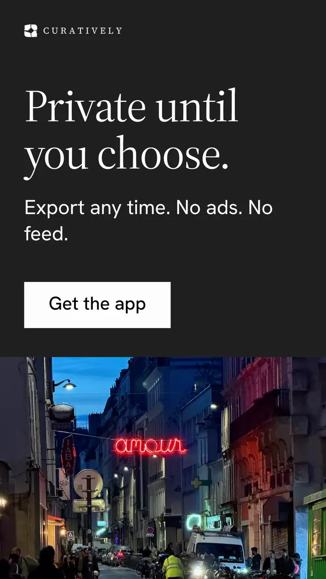 Instagram story for Curatively: "Private until you choose." Split block style, skeleton layout, dark palette in black, grey, blue.