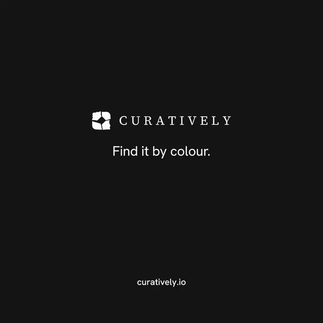Instagram post for Curatively: "Find it by colour." Minimal luxury style, end card layout, dark palette in black.