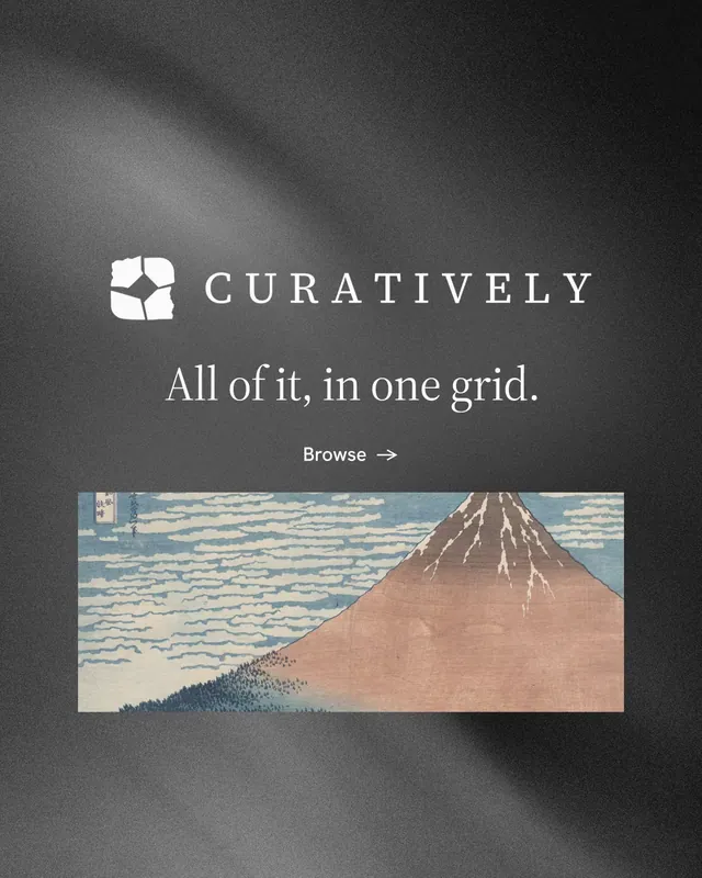 Instagram portrait post for Curatively: "All of it, in one grid." Minimal luxury style, logo hero layout, dark palette in grey, black.