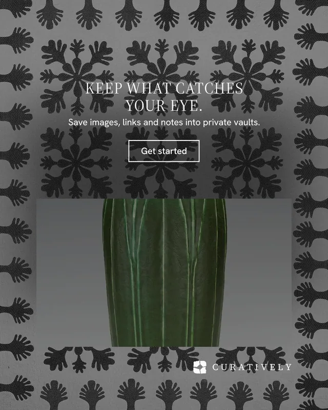 Instagram portrait post for Curatively: "Keep what catches your eye." Editorial style, centred layout, dark palette in grey, black.