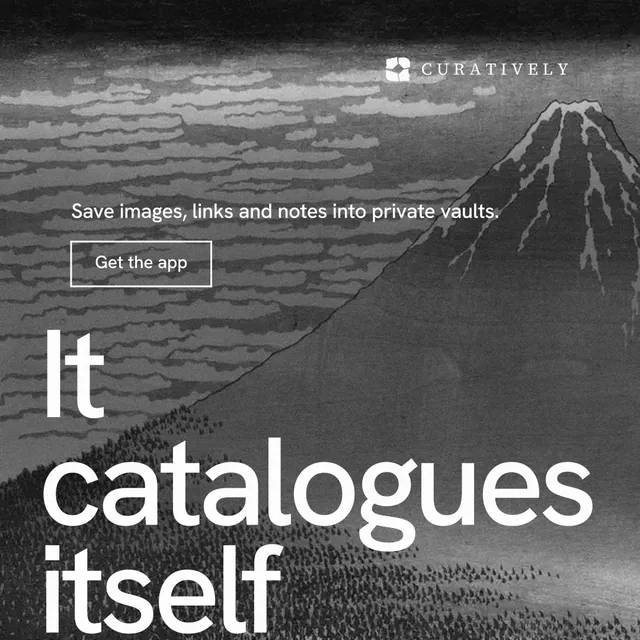 Instagram post for Curatively: "All of it, in one grid." Editorial style, oversized layout, dark palette in grey, black.