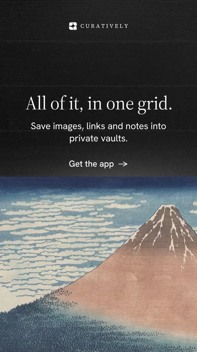 Instagram story for Curatively: "All of it, in one grid." Minimal luxury style, skeleton layout, dark palette in grey, black.