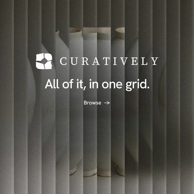 Instagram post for Curatively: "All of it, in one grid." Minimal luxury style, logo hero layout, dark palette in black, grey.
