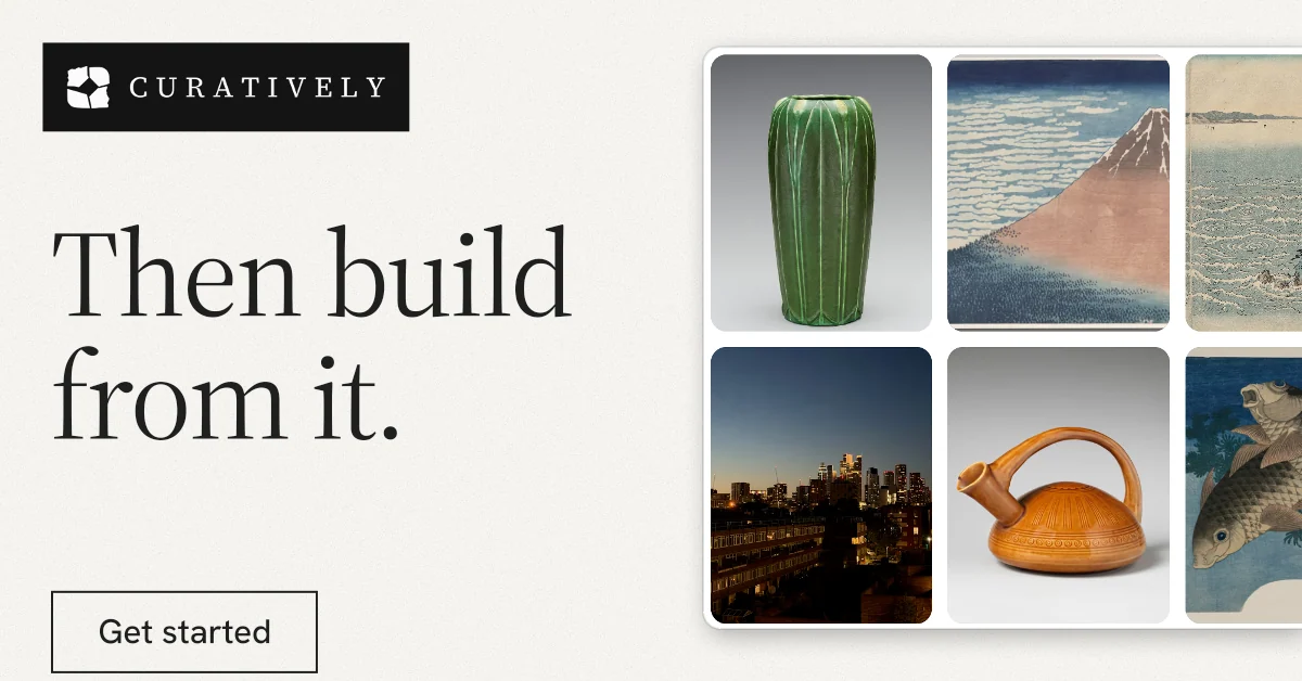 Social ad for Curatively: "Then build from it." Editorial style, bottom layout, light palette in white, grey.