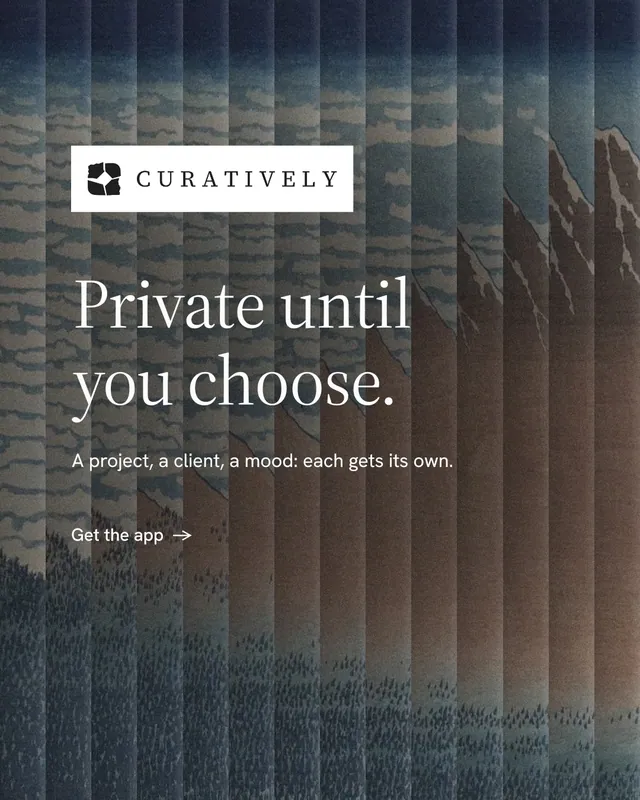 Instagram portrait post for Curatively: "Private until you choose." Minimal luxury style, announce layout, dark palette in grey, black.