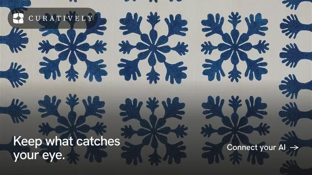 Landscape graphic for Curatively: "Keep what catches your eye." Editorial style, image led layout, dark palette in grey, blue.