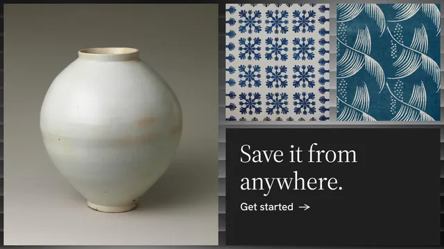 Landscape graphic for Curatively: "Save it from anywhere." Minimal luxury style, collage layout, dark palette in grey, black.