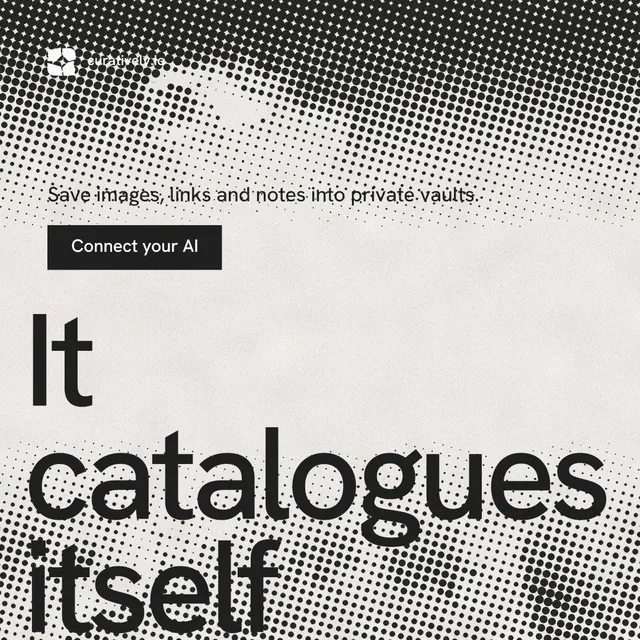 Instagram post for Curatively: "Saved, sorted and yours." Swiss style, oversized layout, light palette in grey, white.