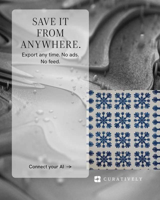 Instagram portrait post for Curatively: "Save it from anywhere." Minimal luxury style, skeleton layout, light palette in grey, white.