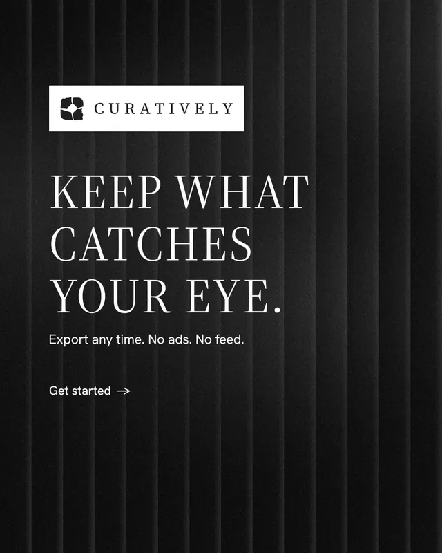 Instagram portrait post for Curatively: "Keep what catches your eye." Minimal luxury style, announce layout, dark palette in black, grey.
