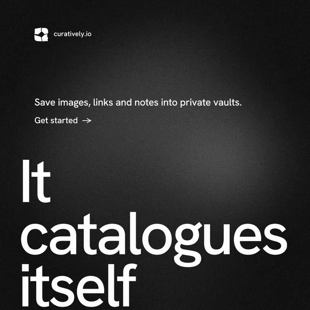 Instagram post for Curatively: "Then build from it." Minimal luxury style, oversized layout, dark palette in black, grey.