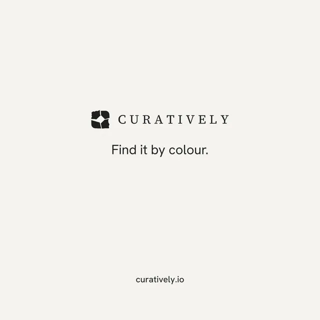 Instagram post for Curatively: "Find it by colour." Minimal luxury style, end card layout, light palette in white.