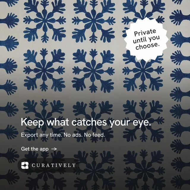 Instagram post for Curatively: "Keep what catches your eye." Minimal luxury style, sticker layout, dark palette in grey, black.