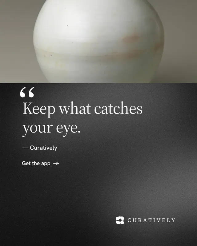 Instagram portrait post for Curatively: "Keep what catches your eye." Minimal luxury style, quote layout, dark palette in black, grey.