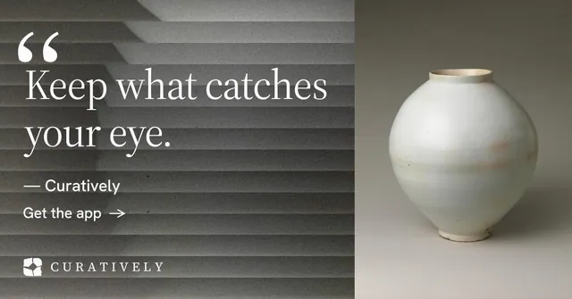 Social ad for Curatively: "Keep what catches your eye." Minimal luxury style, quote layout, dark palette in grey.