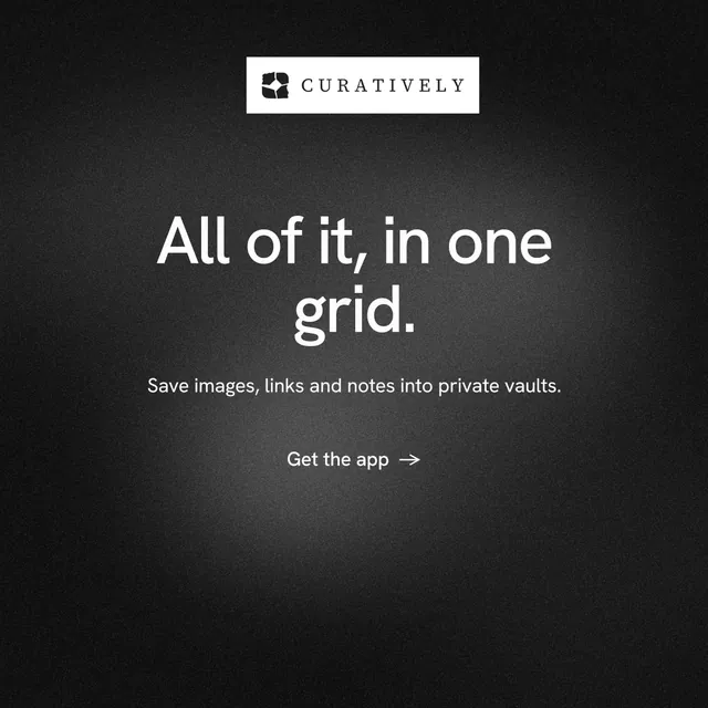 Instagram post for Curatively: "All of it, in one grid." Minimal luxury style, centred layout, dark palette in black, grey.