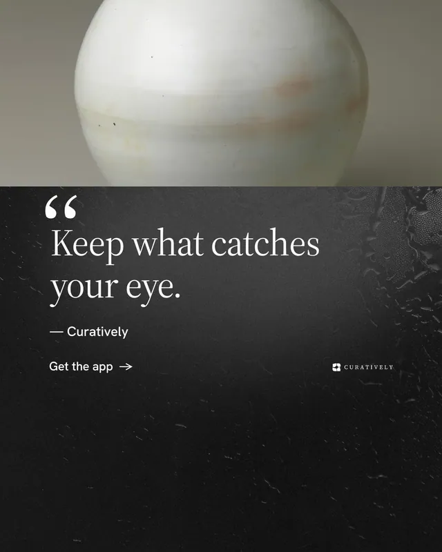 Instagram portrait post for Curatively: "Saved, sorted and yours." Minimal luxury style, quote layout, dark palette in black, grey.