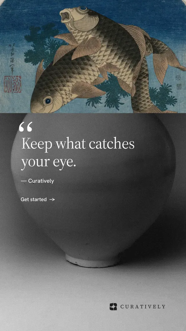 Instagram story for Curatively: "Saved, sorted and yours." Minimal luxury style, quote layout, dark palette in grey, black, blue.