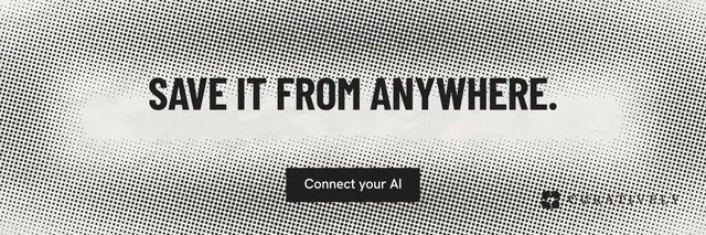 X header for Curatively: "Save it from anywhere." Retro print style, centred layout, light palette in grey, white.