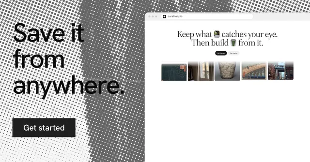 Social ad for Curatively: "Save it from anywhere." Swiss style, browser layout, light palette in white, grey.
