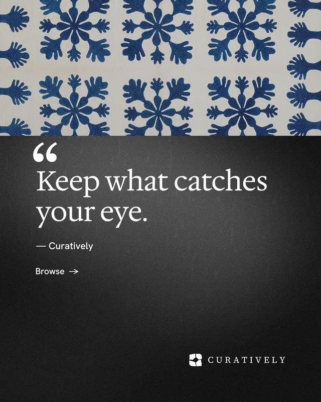 Instagram portrait post for Curatively: "Saved, sorted and yours." Minimal luxury style, quote layout, dark palette in black, grey.