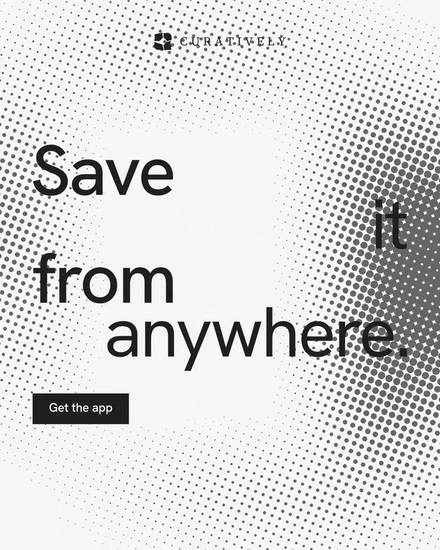 Instagram portrait post for Curatively: "Save it from anywhere." Swiss style, stacked layout, light palette in white, grey.