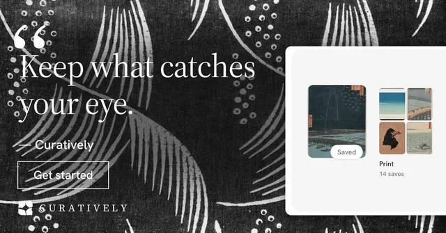 Social ad for Curatively: "It catalogues itself." Editorial style, quote layout, dark palette in grey, black, white.
