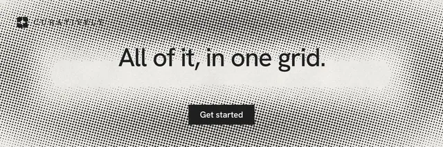 X header for Curatively: "All of it, in one grid." Retro print style, centred layout, light palette in grey, white.
