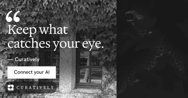Social ad for Curatively: "It catalogues itself." Swiss style, quote layout, dark palette in grey, black.