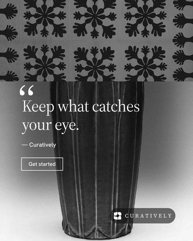 Instagram portrait post for Curatively: "It catalogues itself." Editorial style, quote layout, dark palette in black, grey, white.