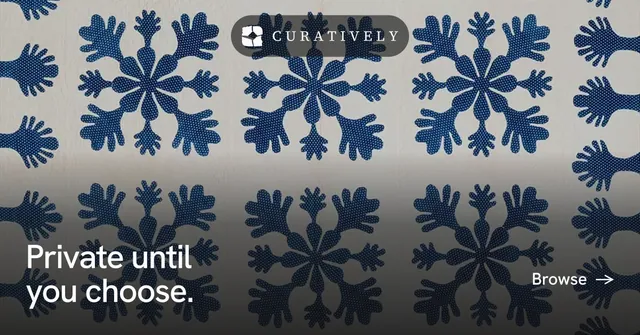 Social ad for Curatively: "Private until you choose." Minimal luxury style, image led layout, dark palette in blue, grey.