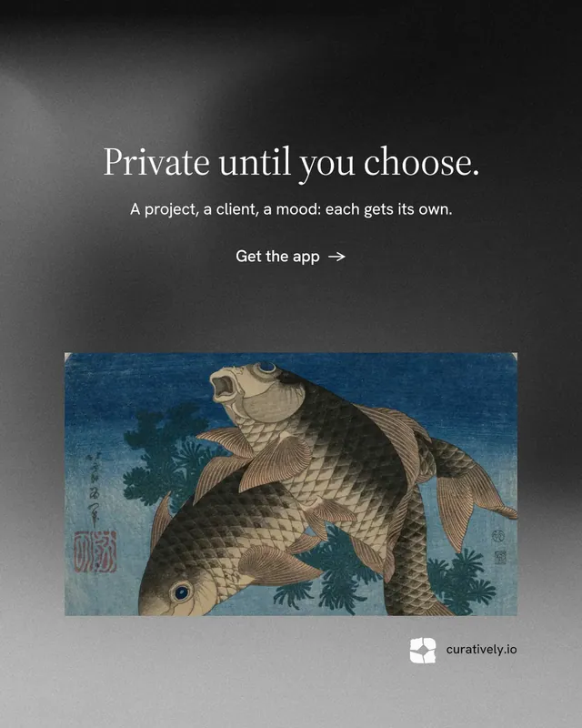 Instagram portrait post for Curatively: "Private until you choose." Minimal luxury style, centred layout, dark palette in black, grey.