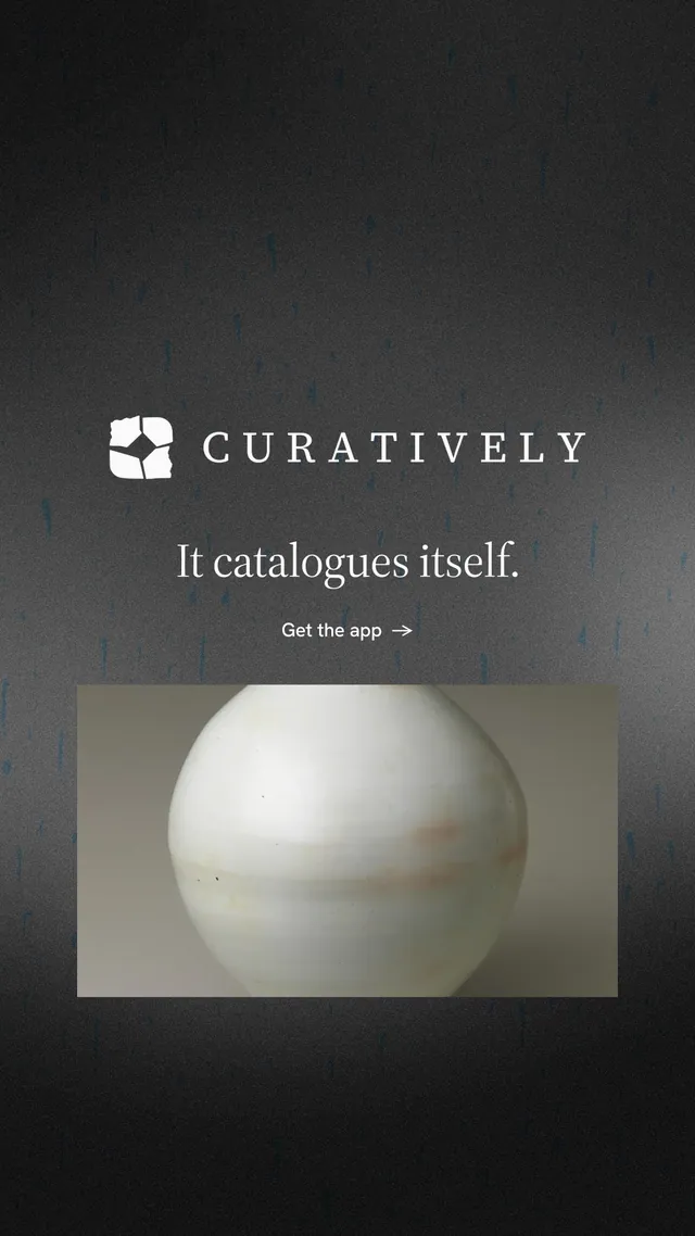 Instagram story for Curatively: "It catalogues itself." Minimal luxury style, logo hero layout, dark palette in black, grey.