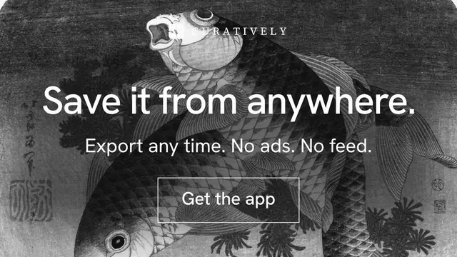 Landscape graphic for Curatively: "Save it from anywhere." Editorial style, skeleton layout, dark palette in black, grey.