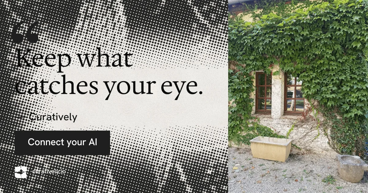 Social ad for Curatively: "Point your AI at a vault." Swiss style, quote layout, light palette in white, grey, black.
