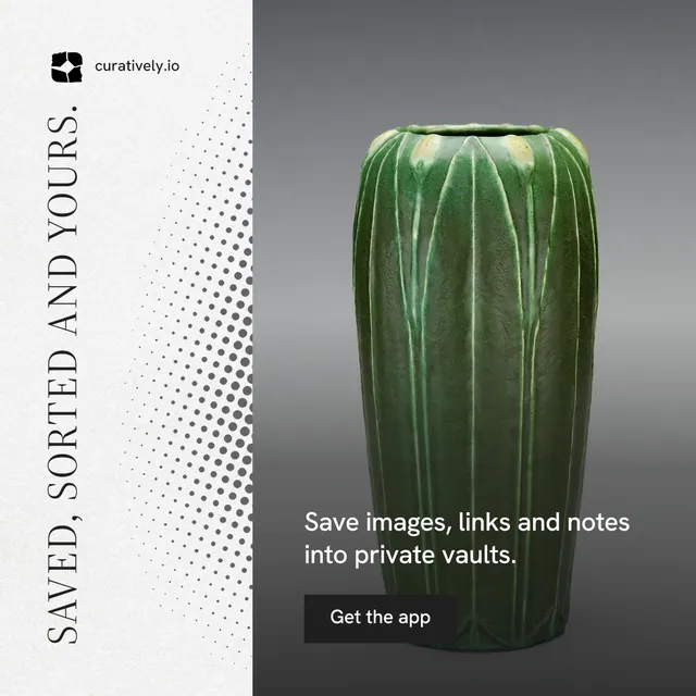 Instagram post for Curatively: "Saved, sorted and yours." Split block style, vertical layout, light palette in grey, black, white.