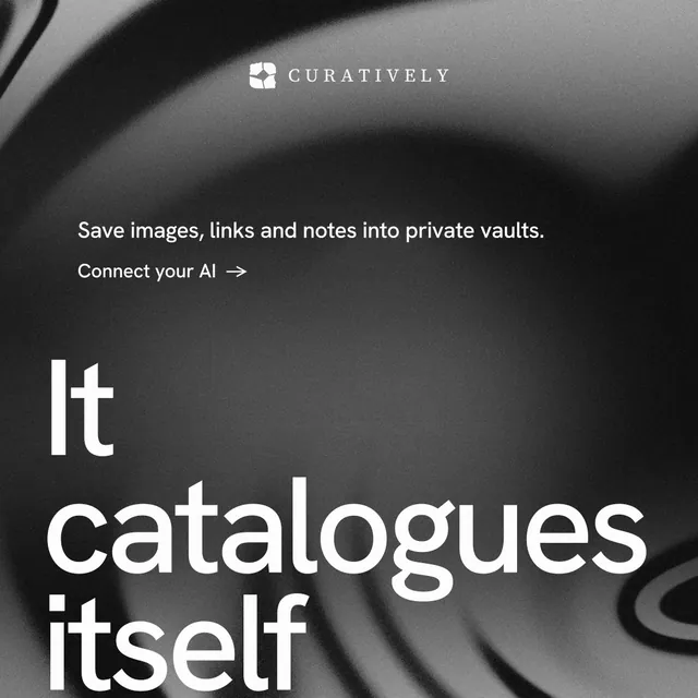 Instagram post for Curatively: "Find it by colour." Minimal luxury style, oversized layout, dark palette in grey, black.