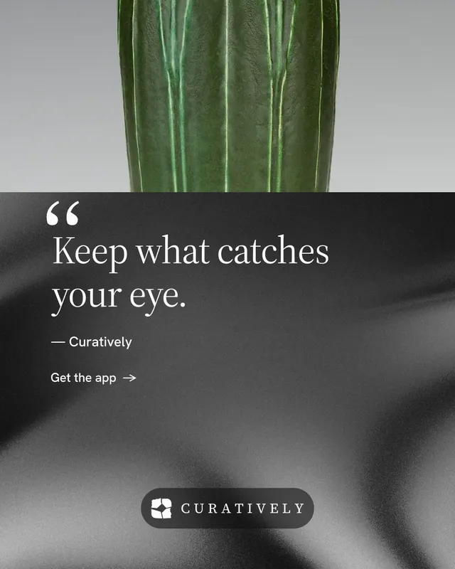 Instagram portrait post for Curatively: "Saved, sorted and yours." Minimal luxury style, quote layout, dark palette in grey, black.