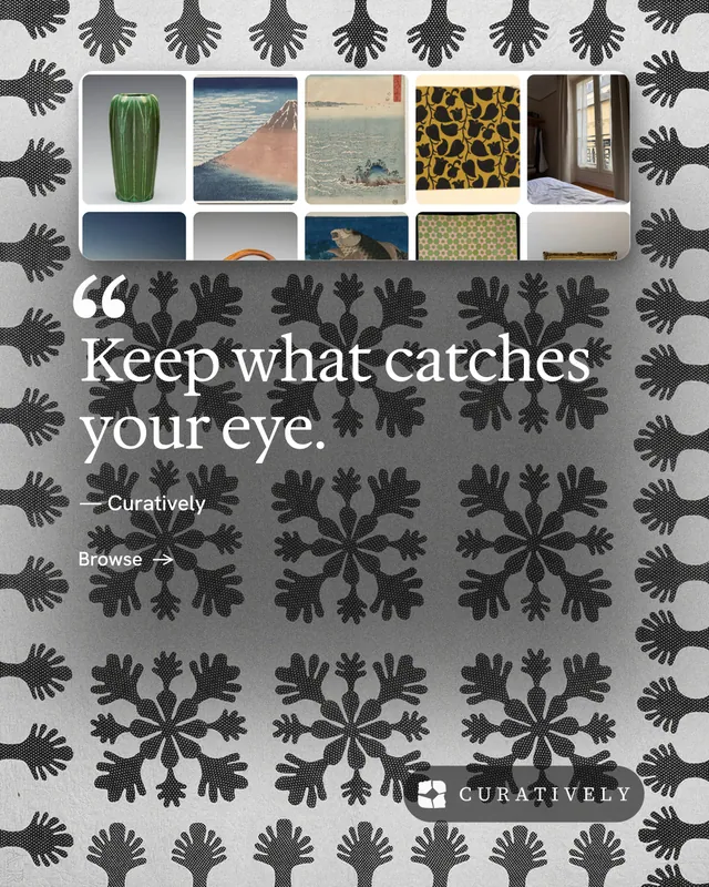 Instagram portrait post for Curatively: "It catalogues itself." Minimal luxury style, quote layout, light palette in grey, black, white.