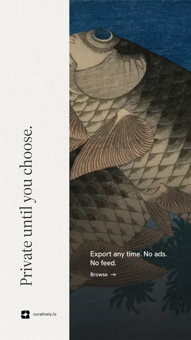 Instagram story for Curatively: "Private until you choose." Minimal luxury style, vertical layout, light palette in black, grey, white.