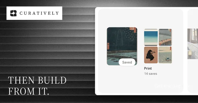 Social ad for Curatively: "Then build from it." Minimal luxury style, image led layout, light palette in white, black, grey.