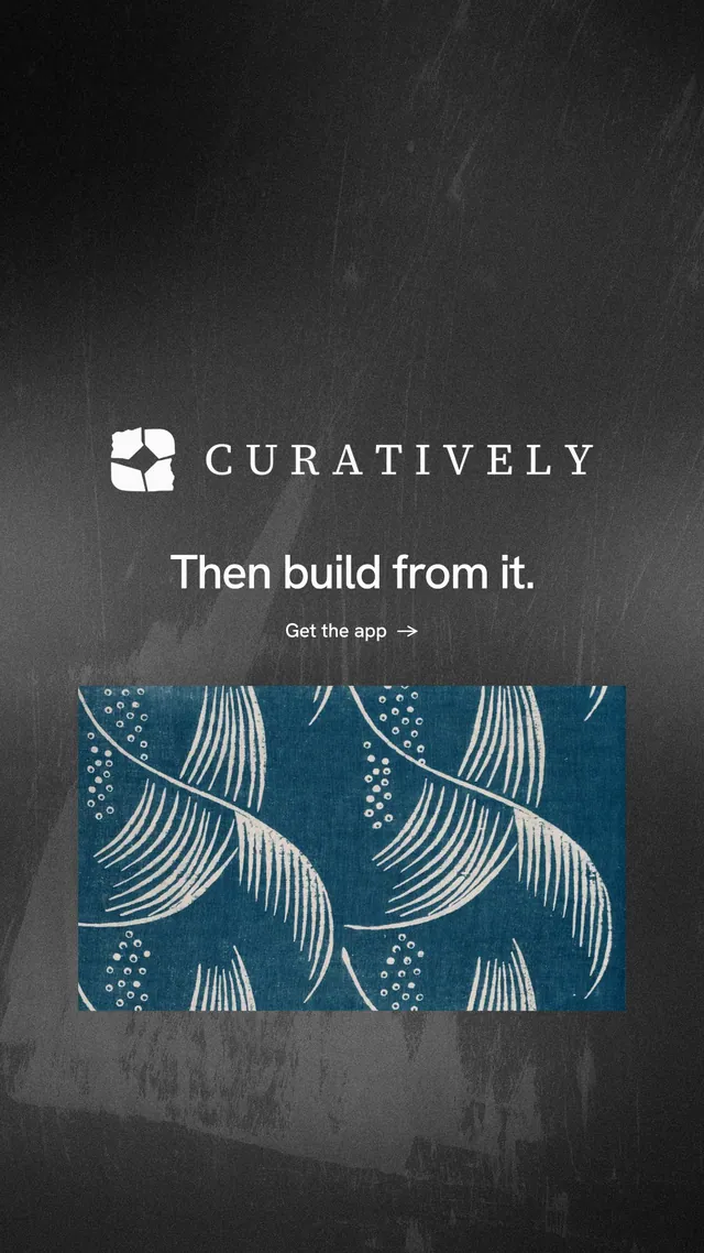 Instagram story for Curatively: "Then build from it." Minimal luxury style, logo hero layout, dark palette in black, grey.