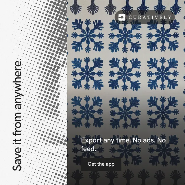 Instagram post for Curatively: "Save it from anywhere." Swiss style, vertical layout, light palette in white, grey, black.